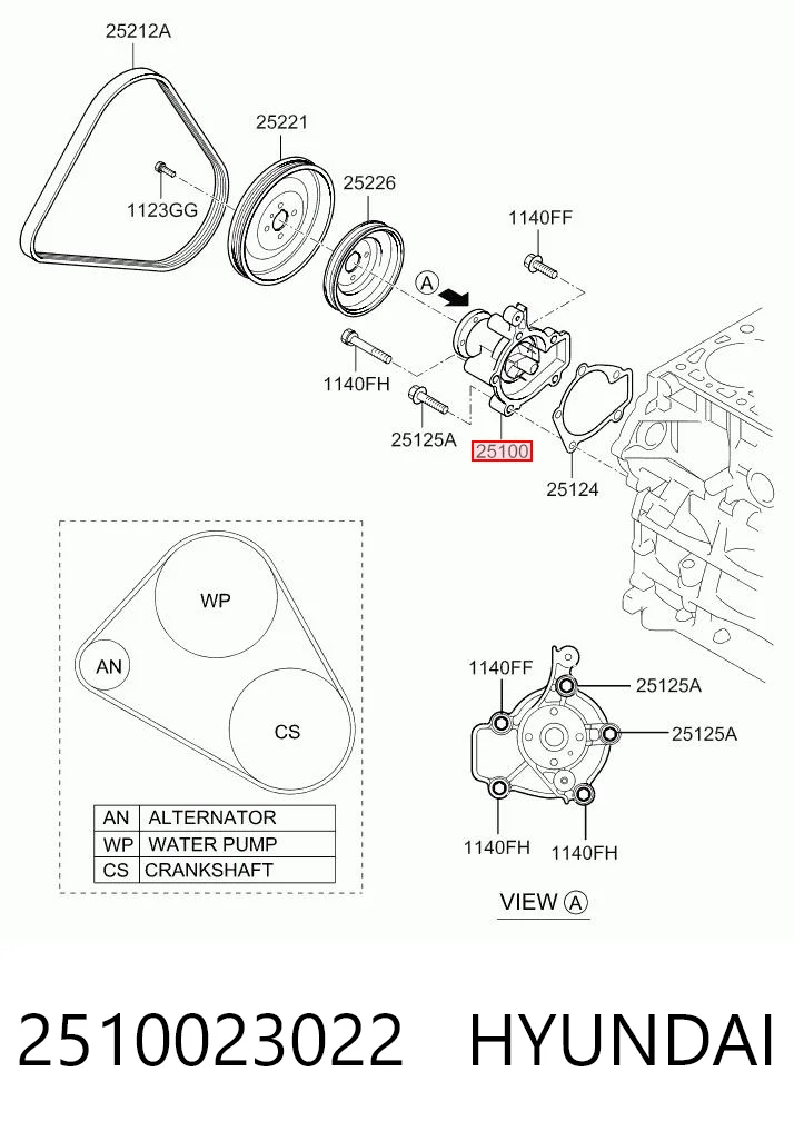 2510023022 Hyundai/Kia Bomba refrigerante coche