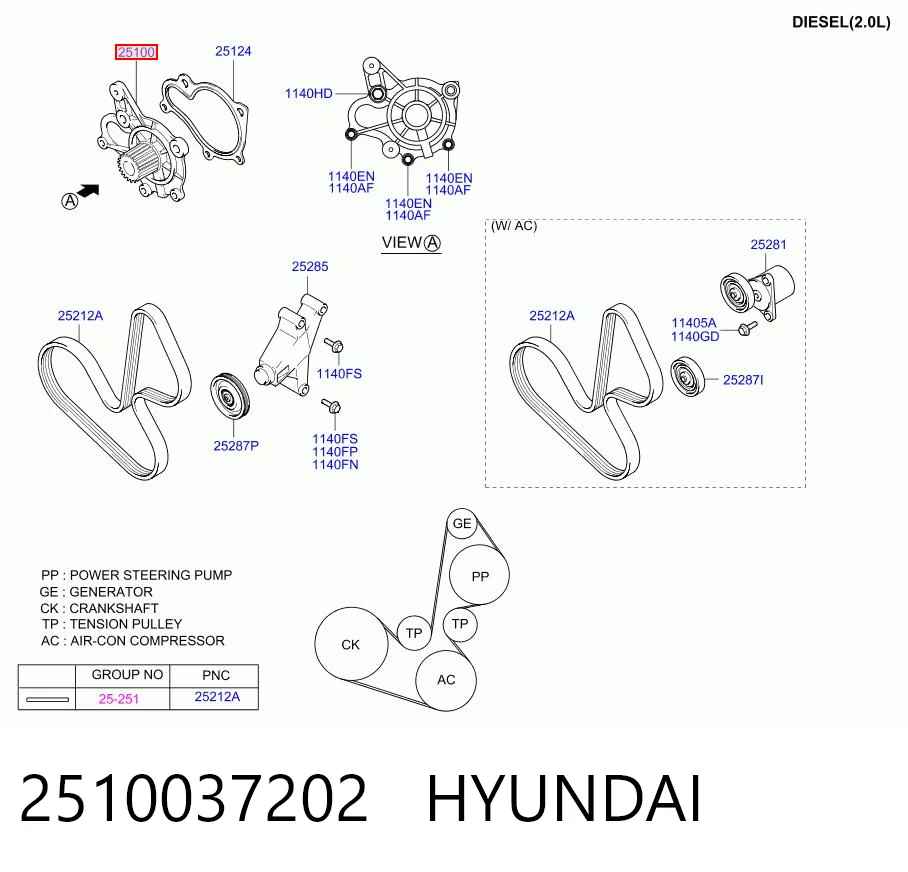 2510037202 Hyundai/Kia Bomba refrigerante coche