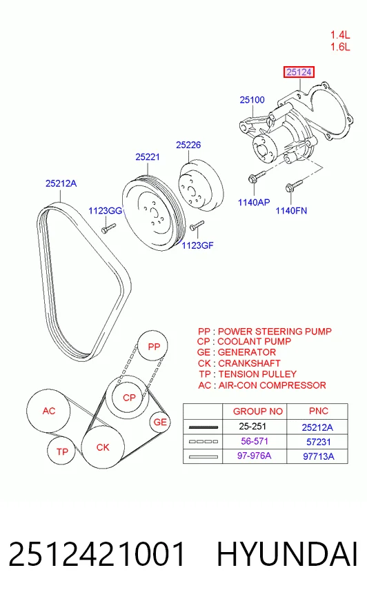 Junta de bomba de agua para Hyundai Accent X-3