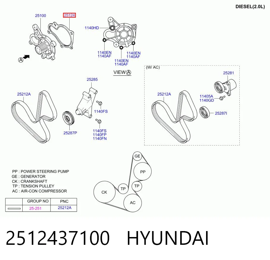 2512437100 Hyundai/Kia Junta de bomba de agua