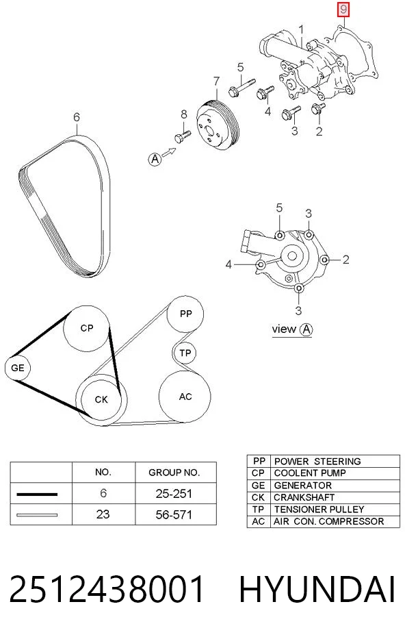 2512438001 Hyundai/Kia Junta de bomba de agua