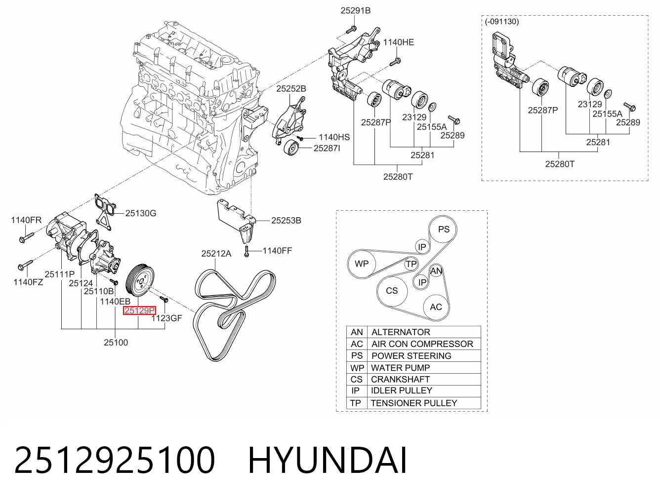 2512925100 Hyundai/Kia Polea de la bomba de agua