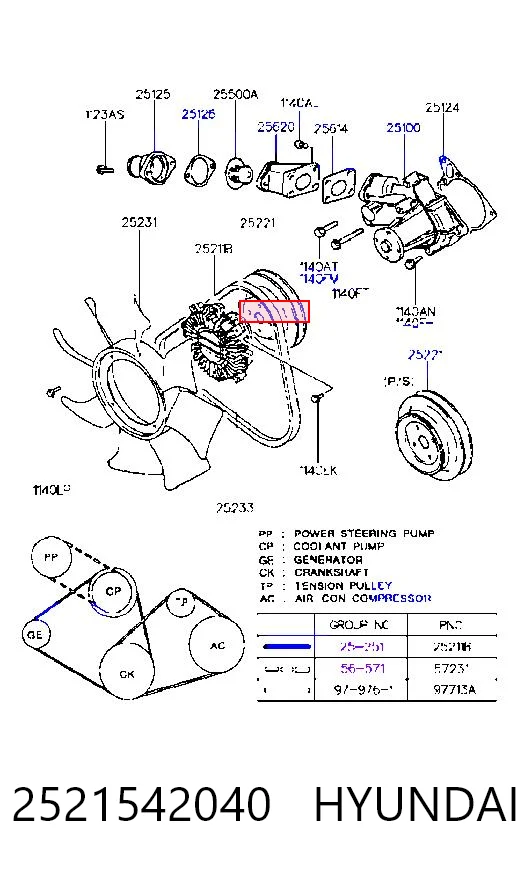 Correa de accesorios 2521542040 HYUNDAI