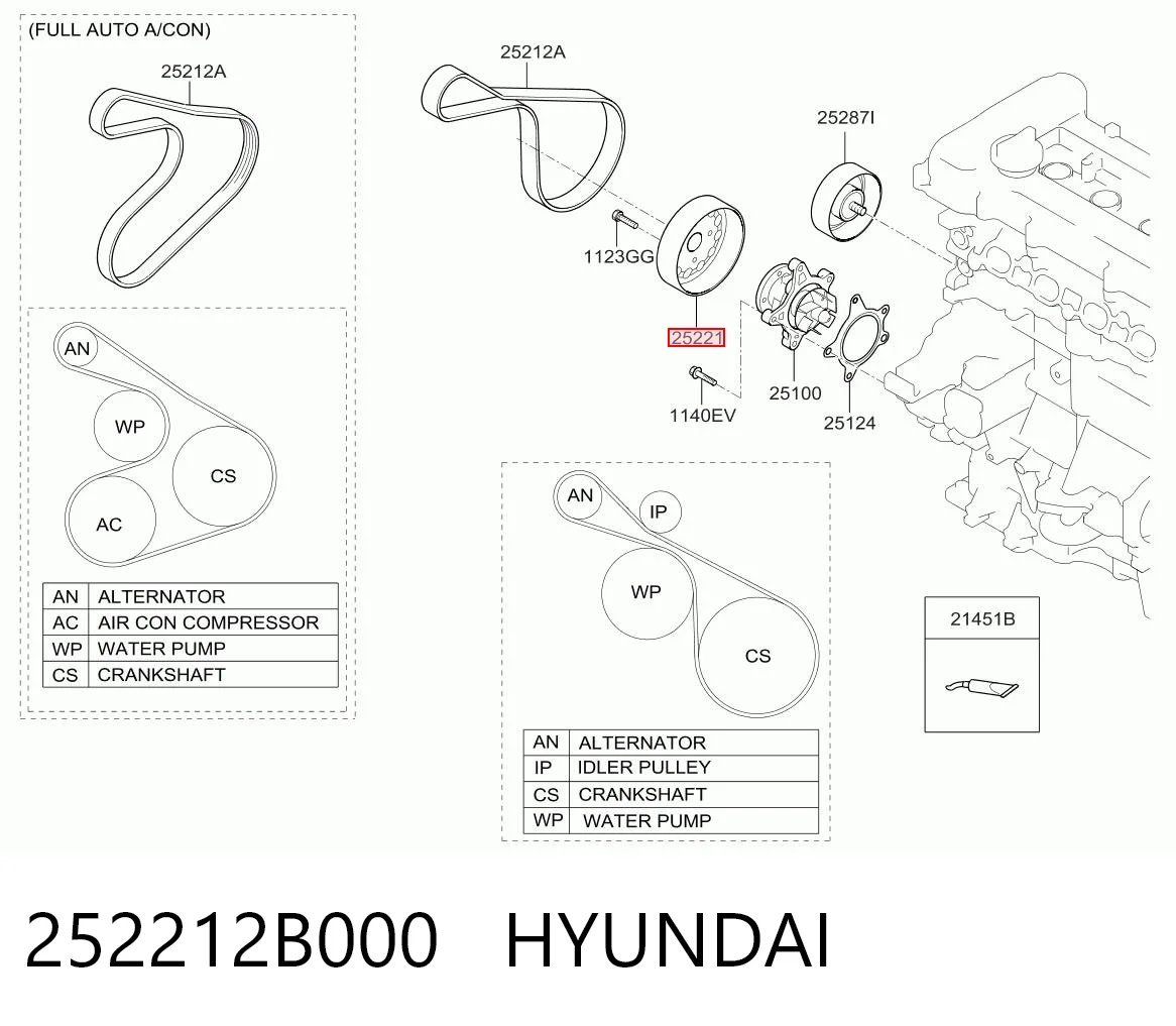 252212B000 Hyundai/Kia Polea de la bomba de agua