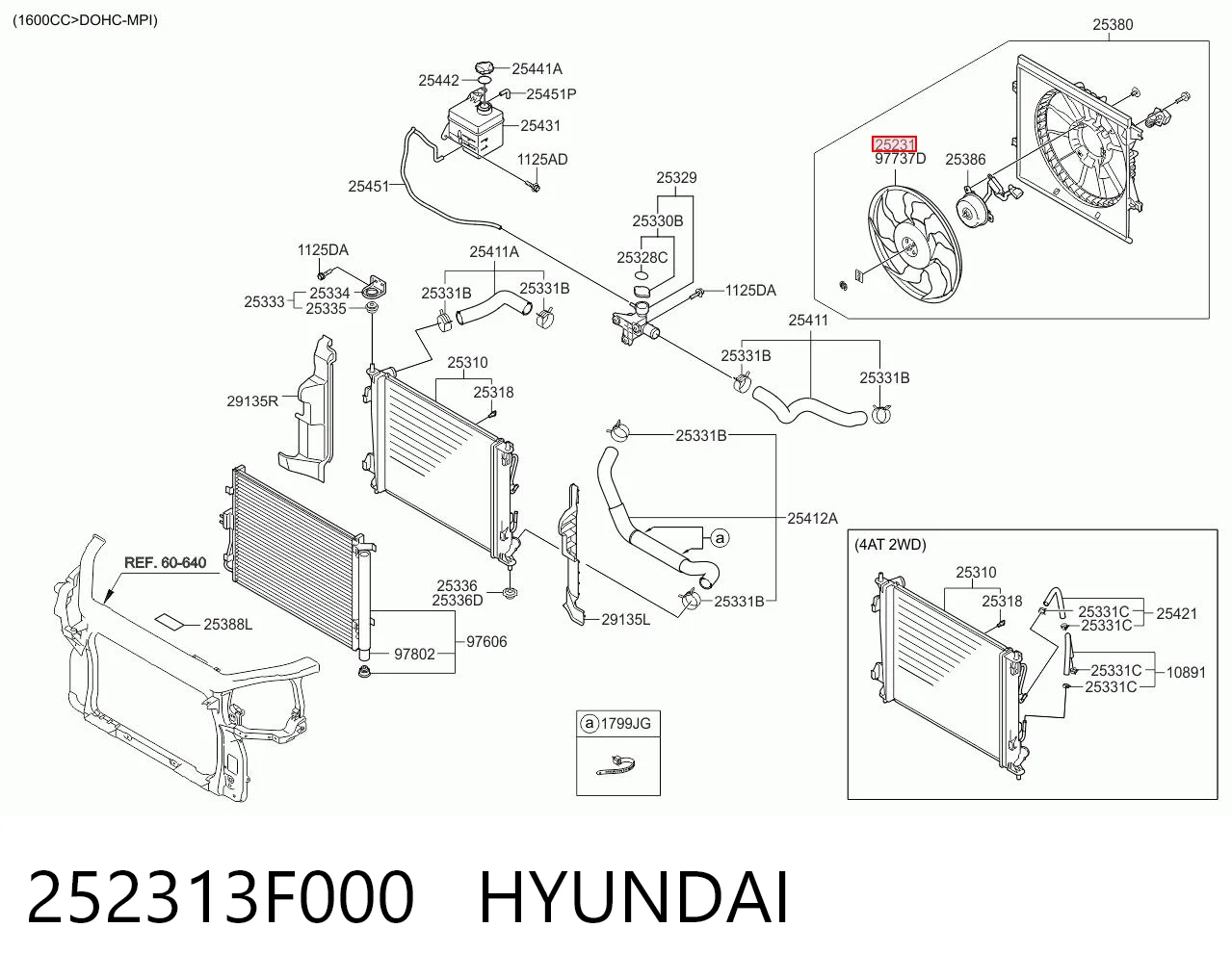 252313F000 Hyundai/Kia Ventilador izquierdo del radiador de refrigeración