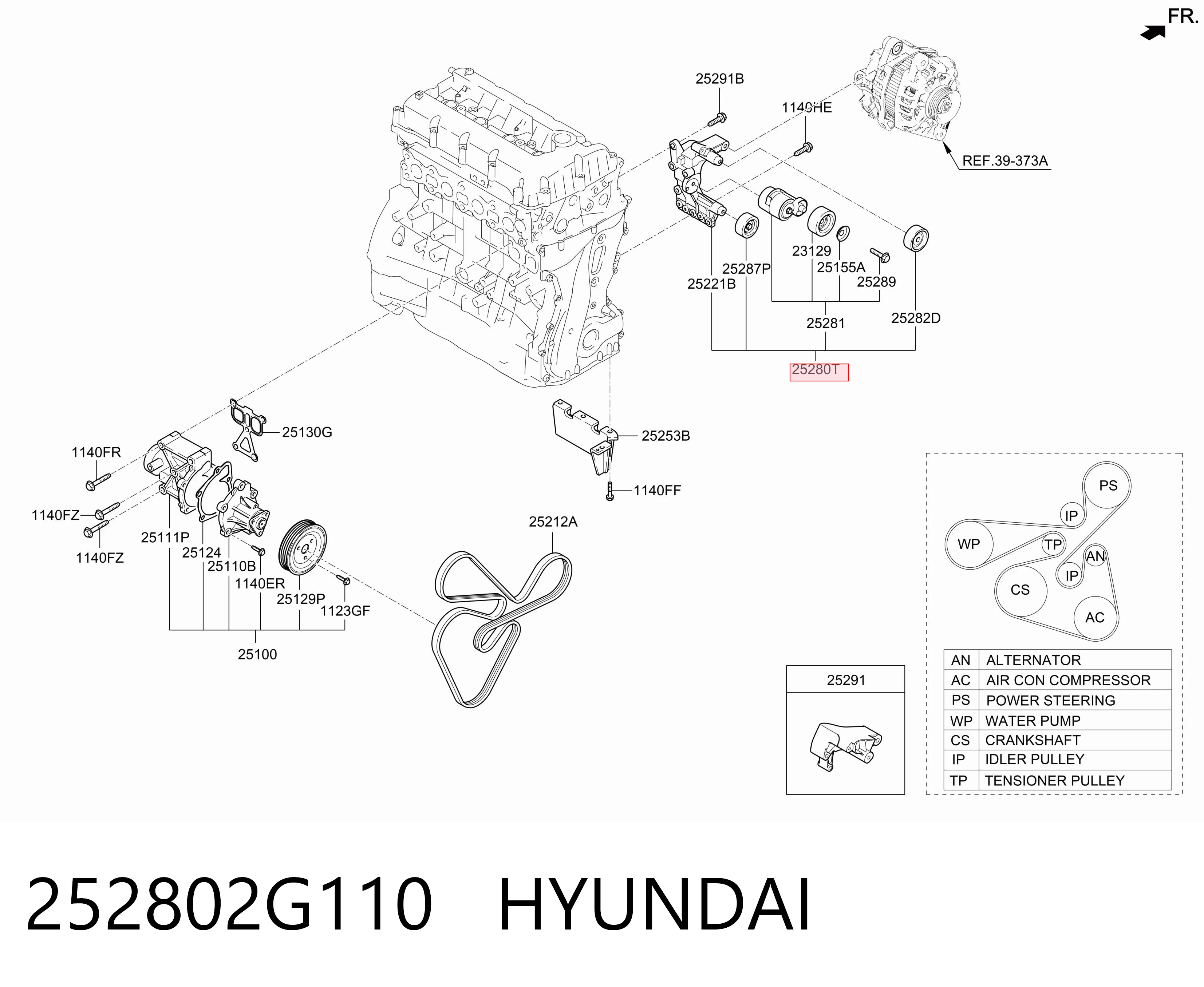 252802G110 Hyundai/Kia Tensor de correa de alternador