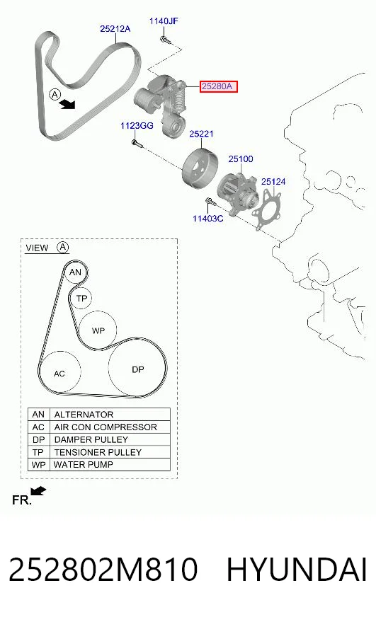 252802M810 Hyundai/Kia Tensor de correa de alternador