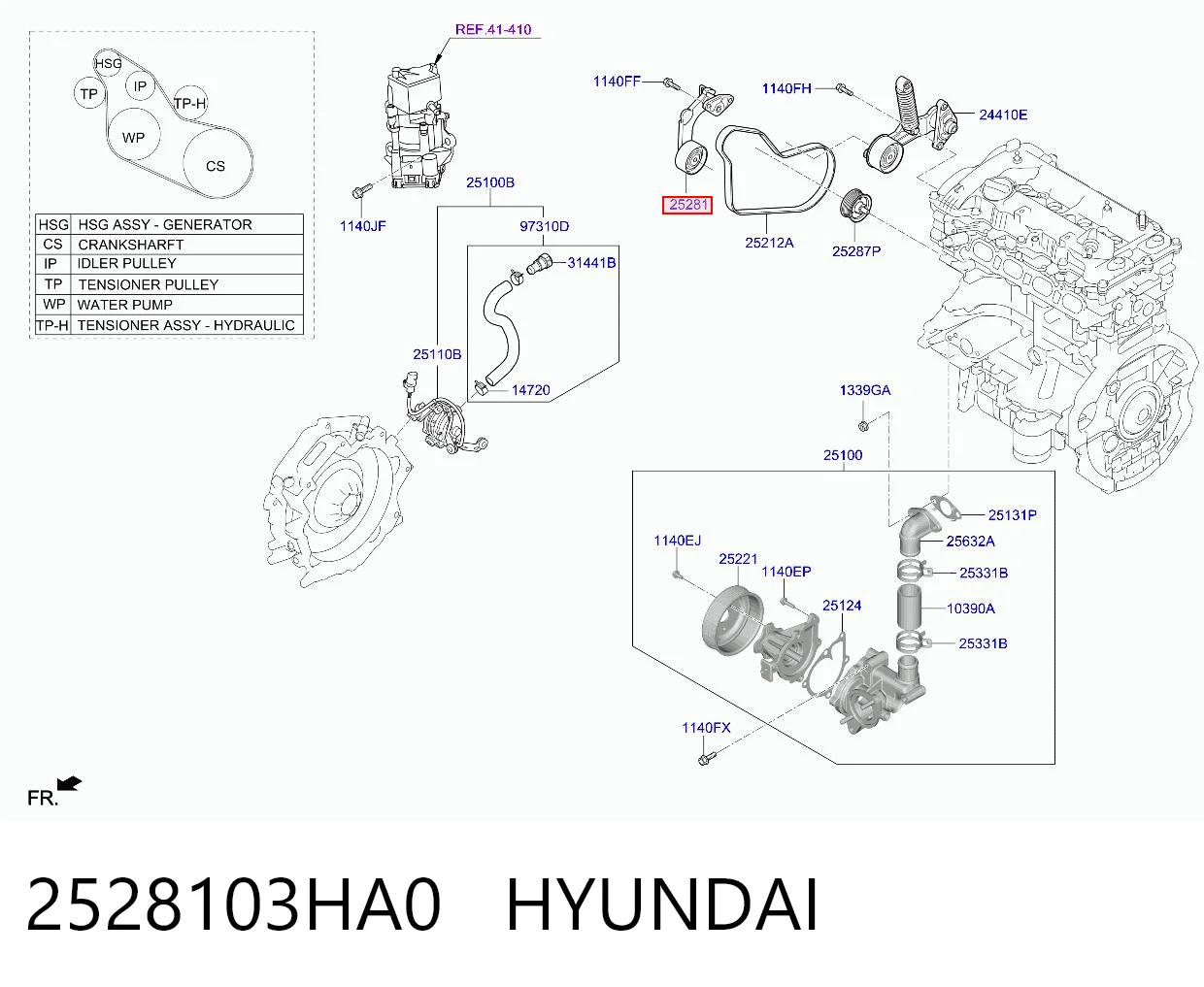 2528103HA0 Hyundai/Kia Tensor, correa dentada