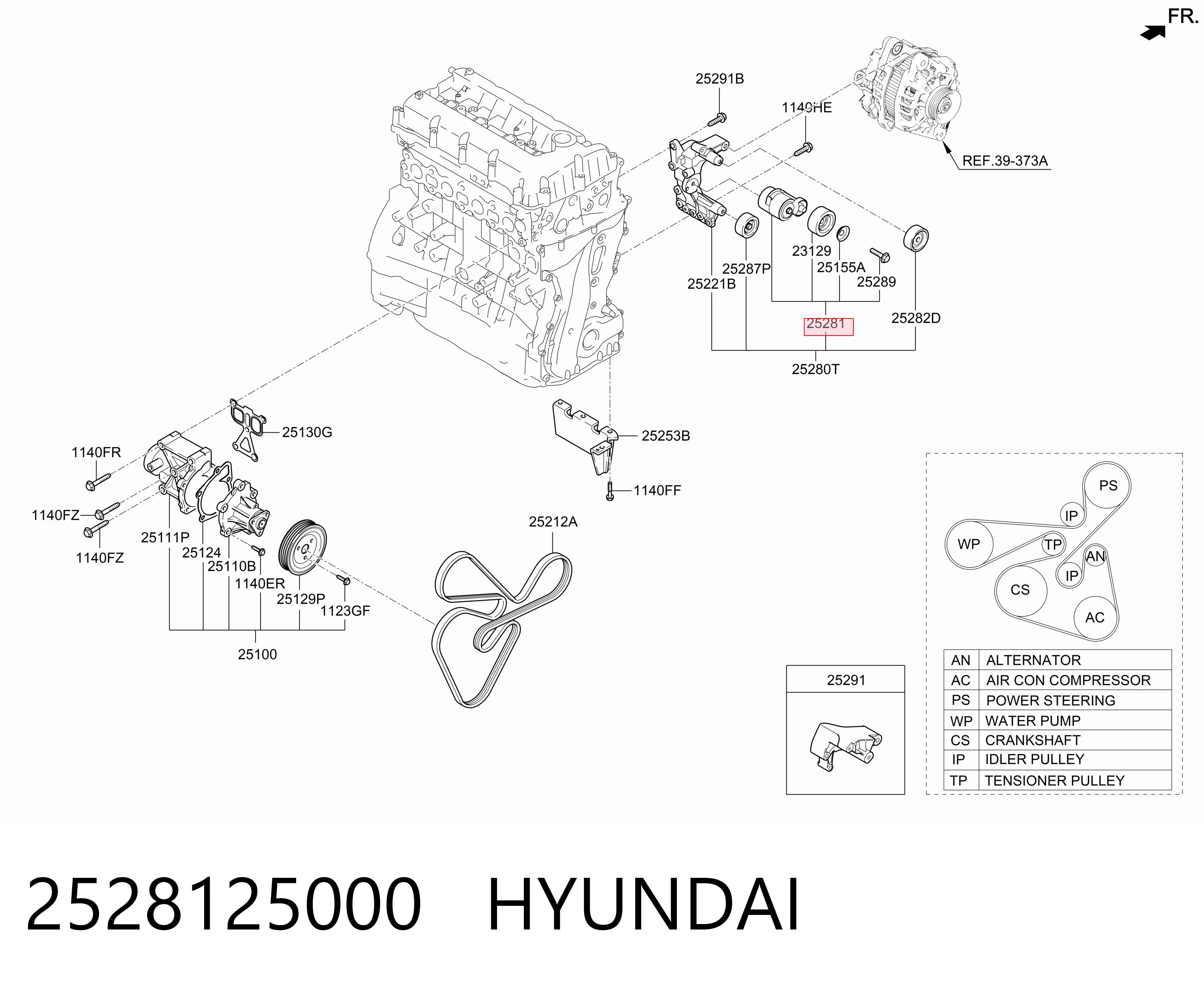 2528125000 Hyundai/Kia Tensor de correa de alternador