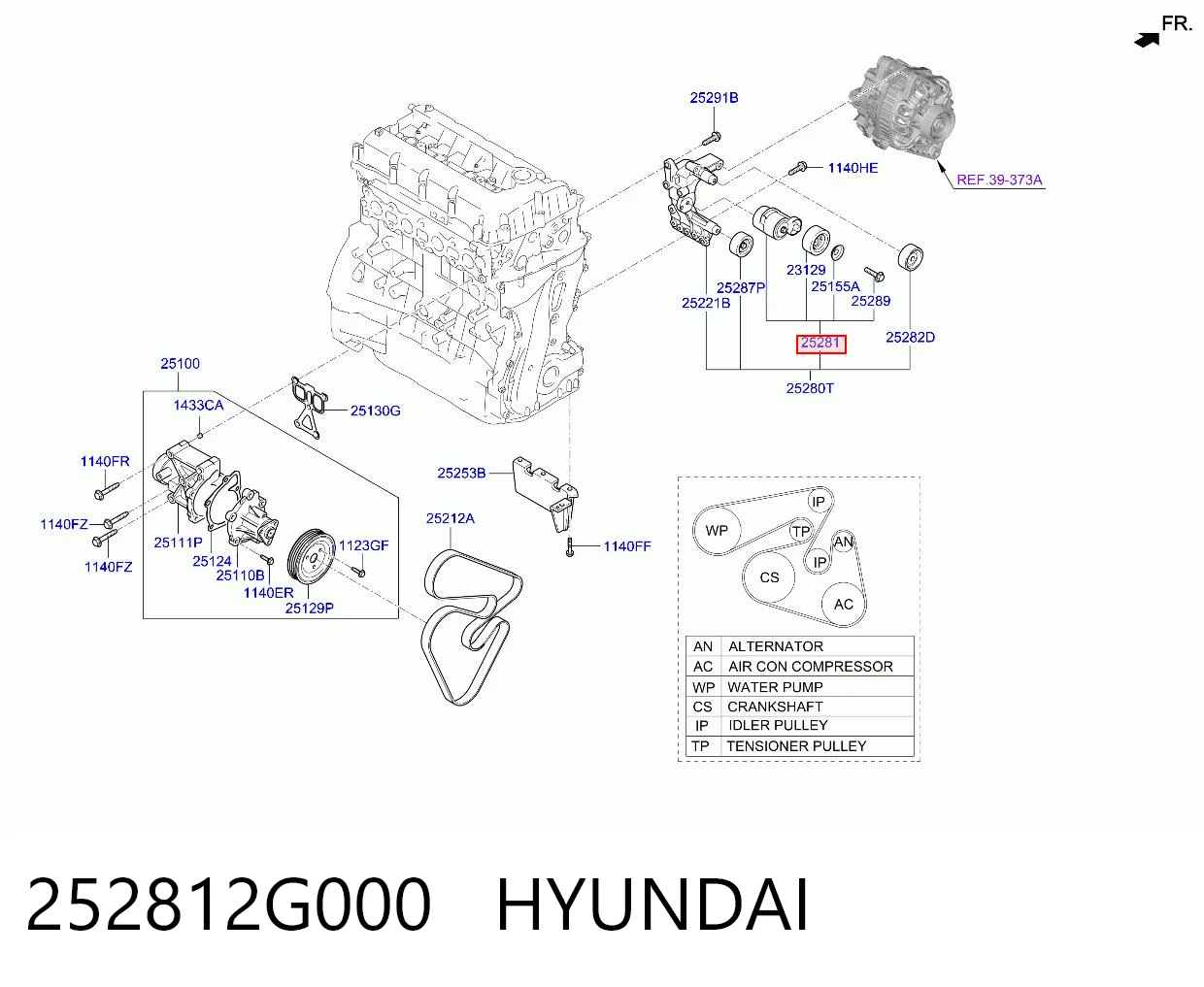 252812G000 Hyundai/Kia Tensor de correa de alternador