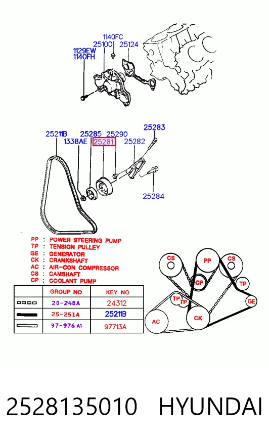 Polea tensora correa poli V para Mitsubishi Pajero L04G, L14G