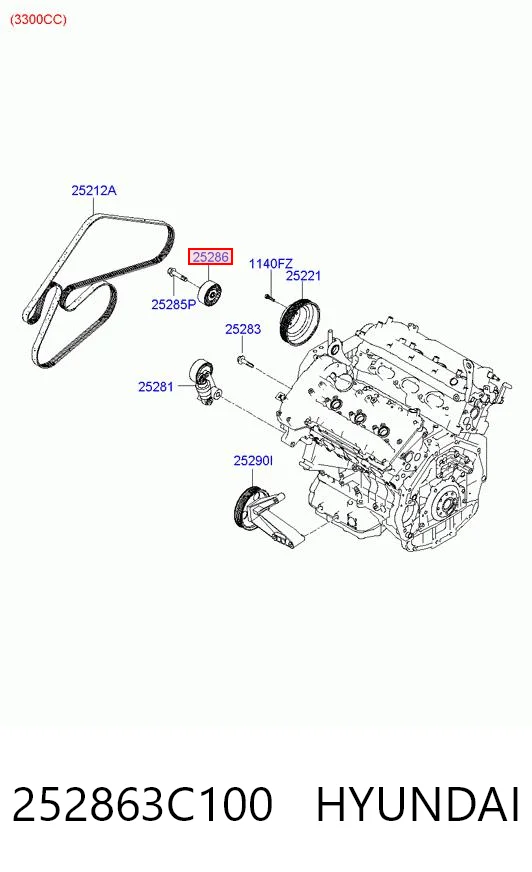 252863C100 Hyundai/Kia Polea guía correa poli V