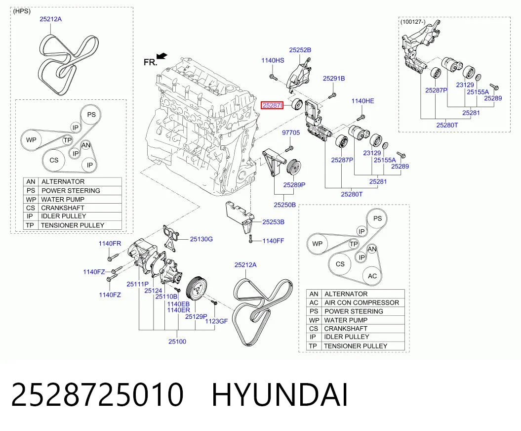 2528725010 Hyundai/Kia Polea guía correa poli V