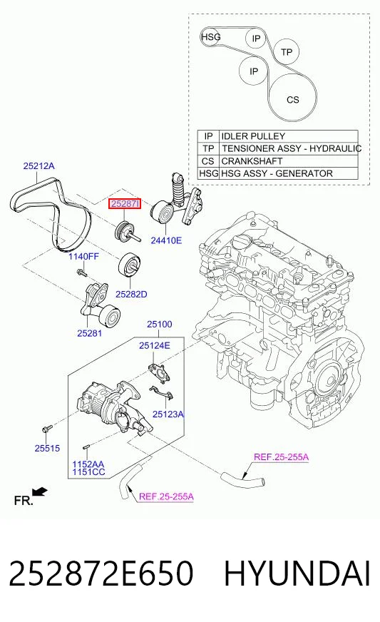 252872E650 Hyundai/Kia Polea guía correa poli V