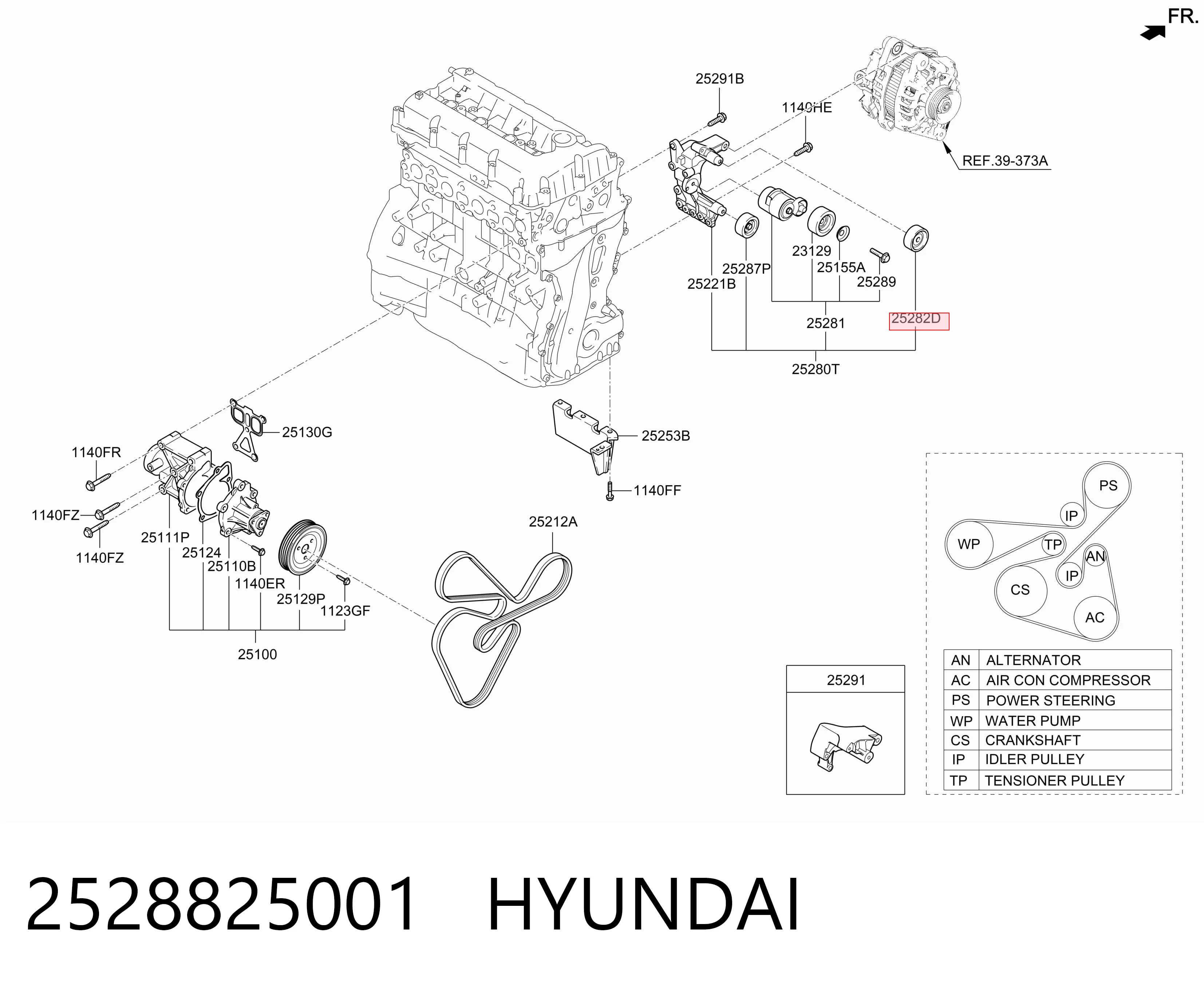 2528825001 Hyundai/Kia Polea guía correa poli V