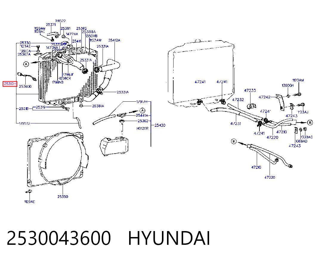 Radiador de refrigeración del motor 2530043600 HYUNDAI