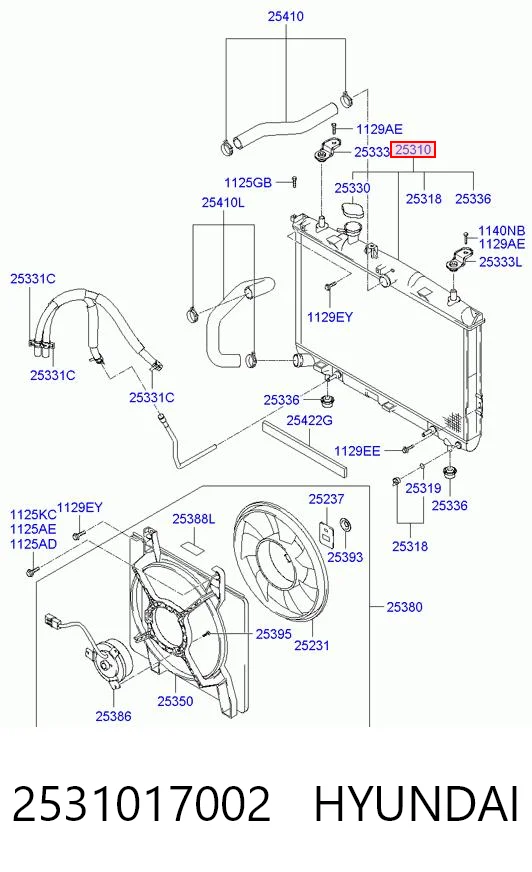 Radiador de refrigeración del motor 2531017002 HYUNDAI
