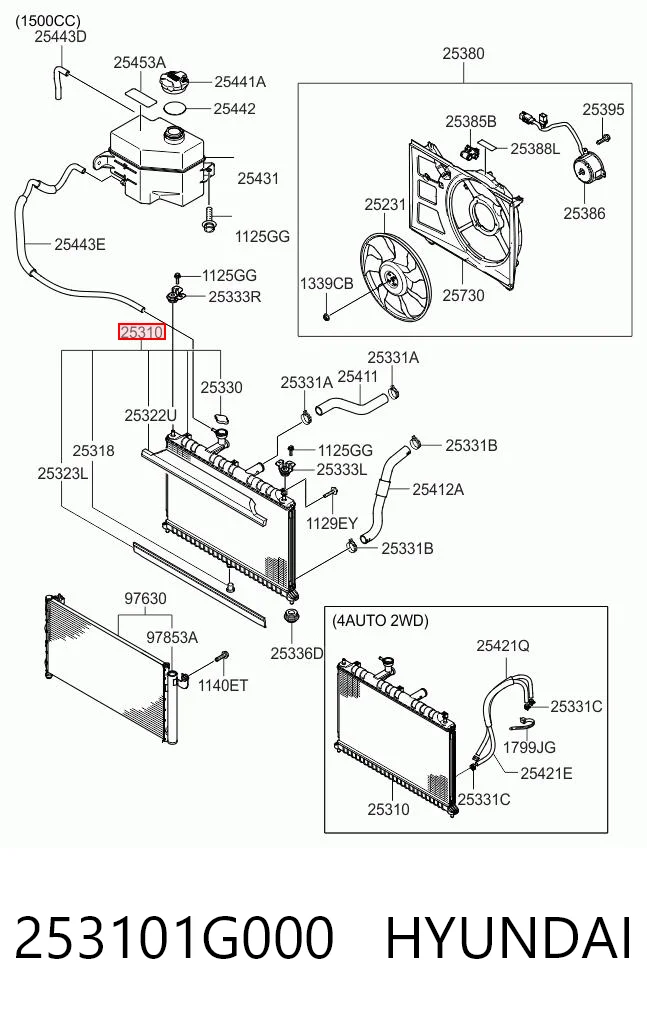 Radiador de refrigeración del motor 253101G000 HYUNDAI