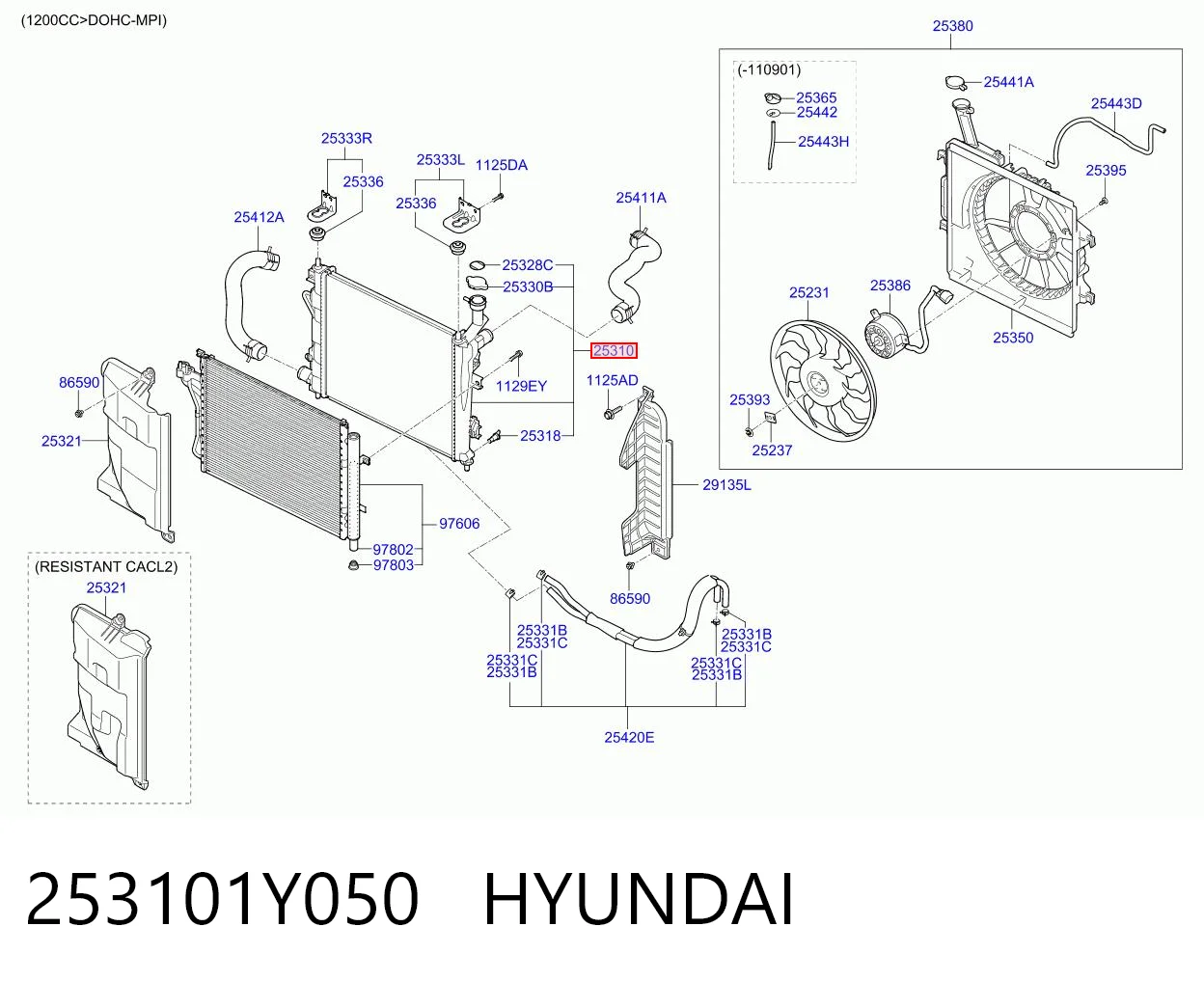Radiador de refrigeración del motor 253101Y050 HYUNDAI