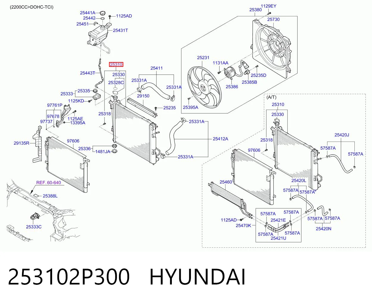 Radiador de refrigeración del motor 253102P300 HYUNDAI