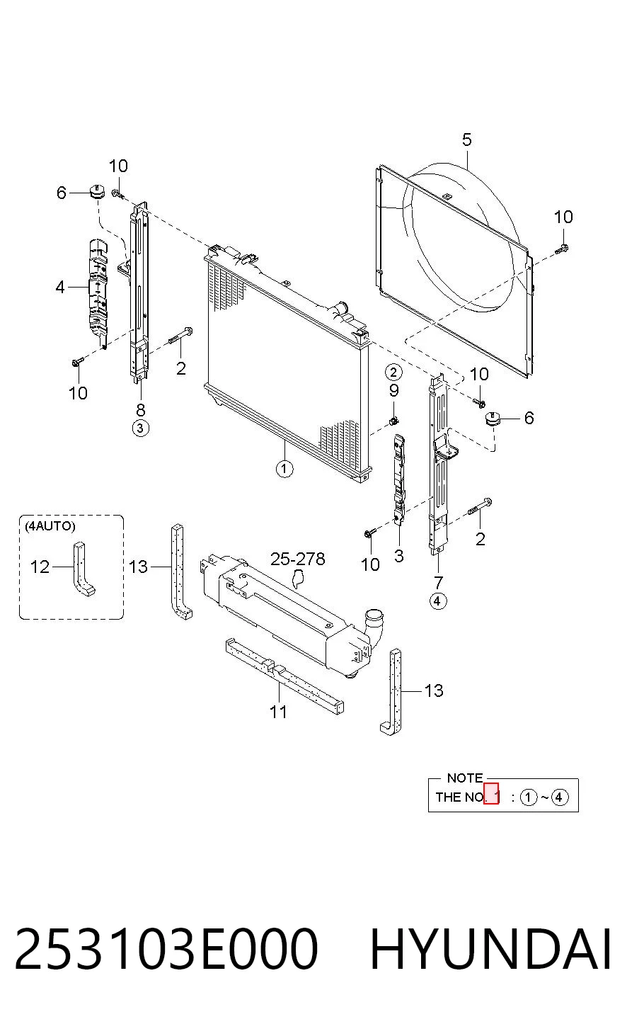 Radiador de refrigeración del motor 253103E000 HYUNDAI