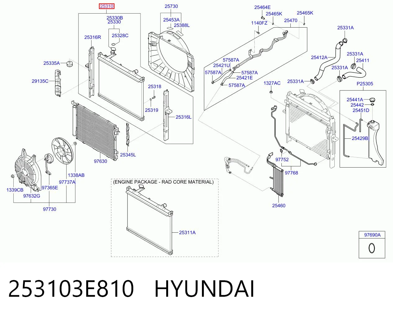 Radiador de refrigeración del motor 253103E810 HYUNDAI
