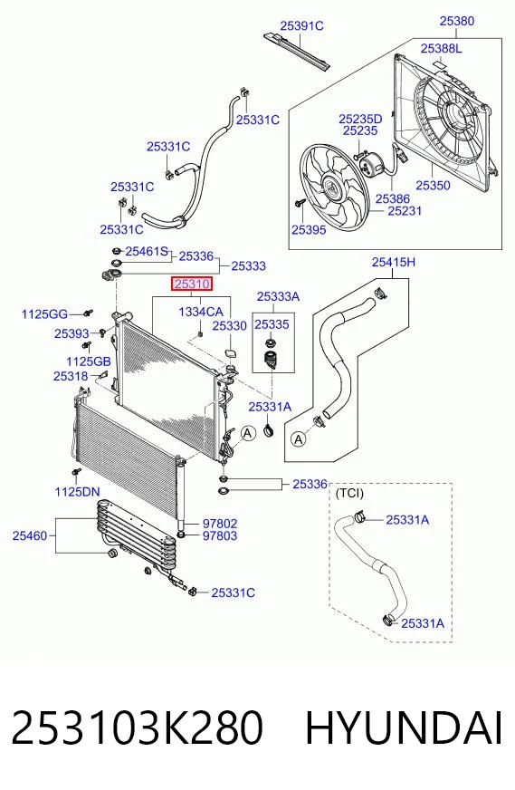 Radiador de refrigeración del motor 253103K280 HYUNDAI