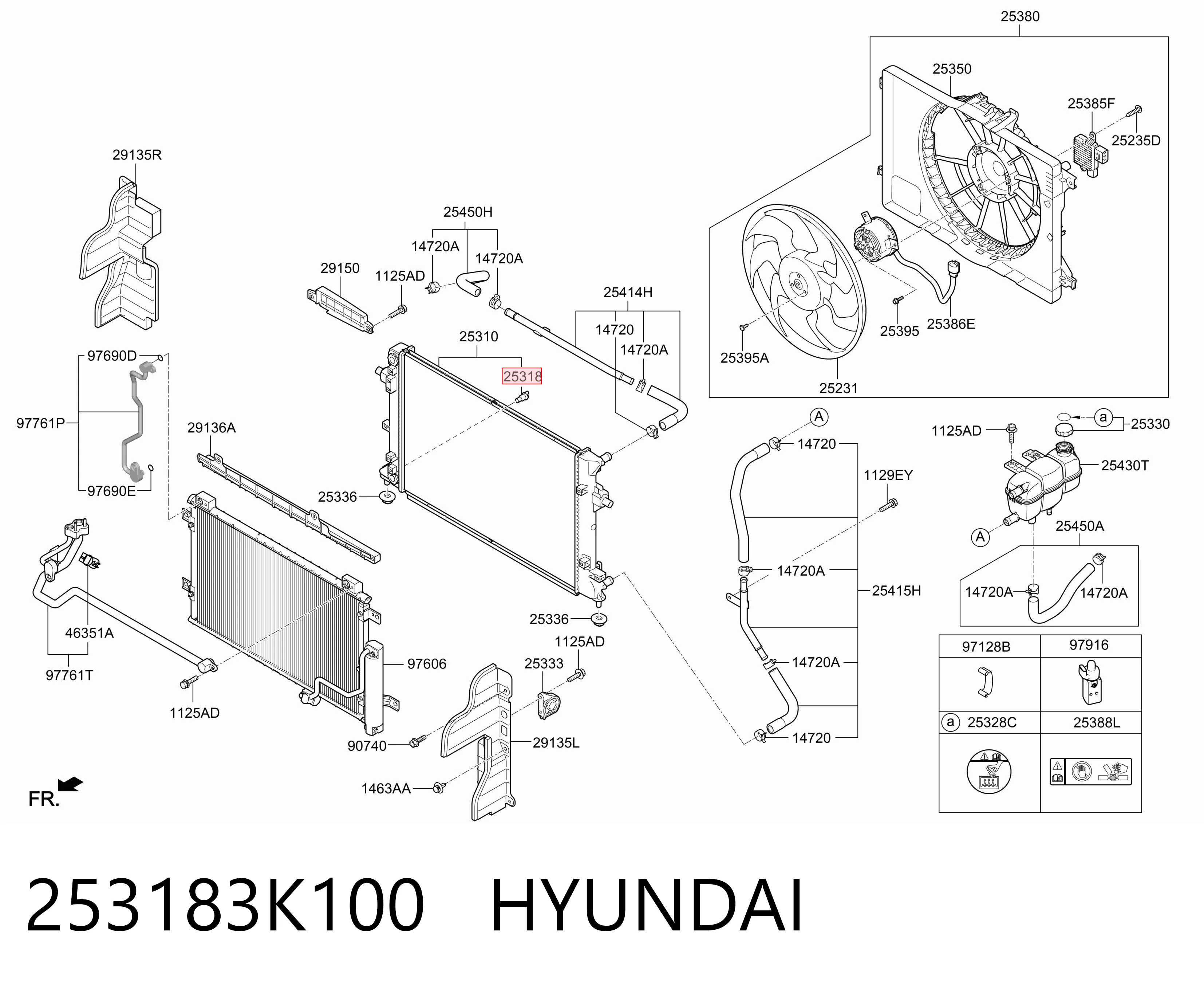 253183K100 Hyundai/Kia Tapa de radiador