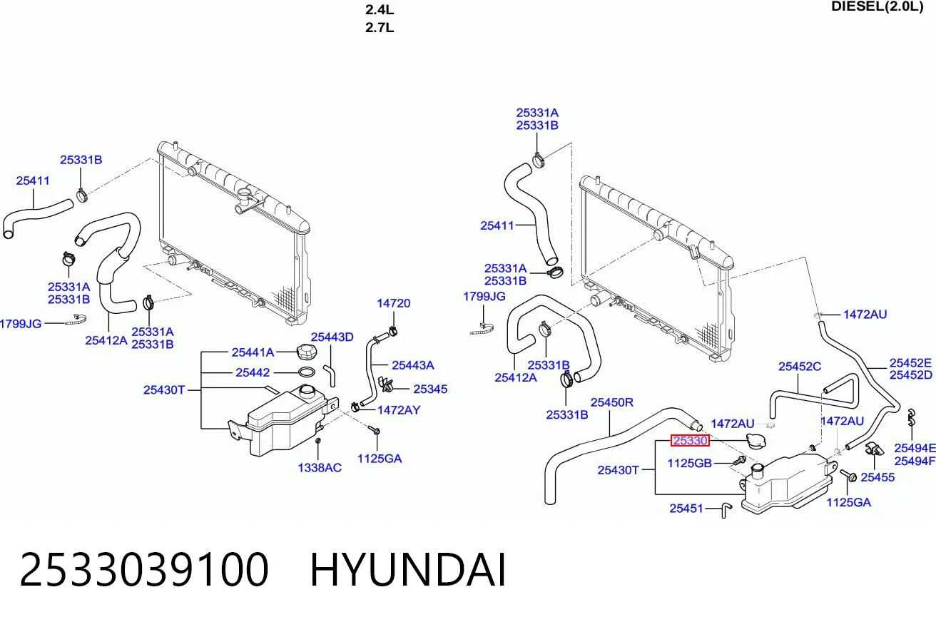 2533039100 Hyundai/Kia Tapa de radiador