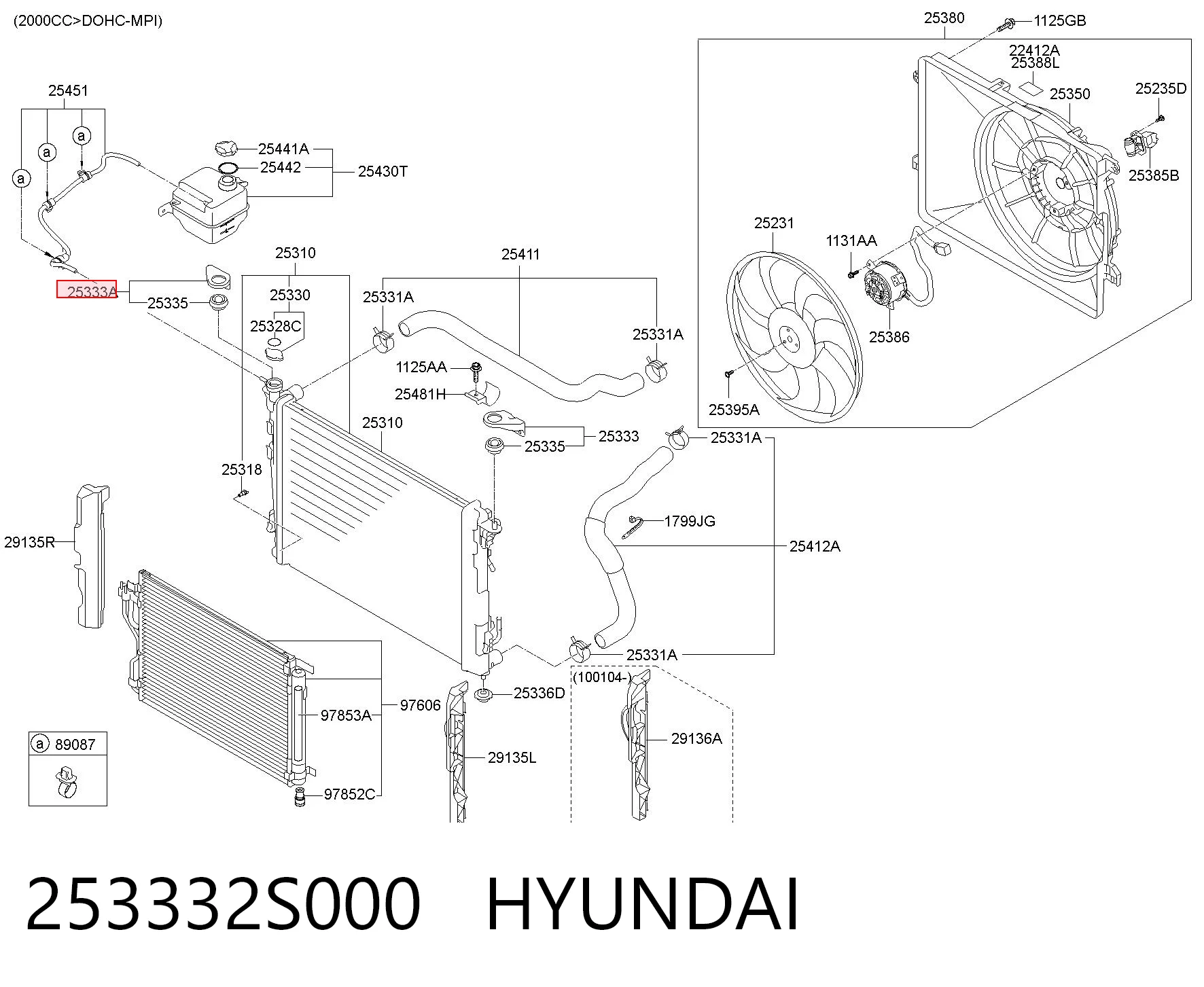 253332S000 Hyundai/Kia Soporte superior derecho del radiador