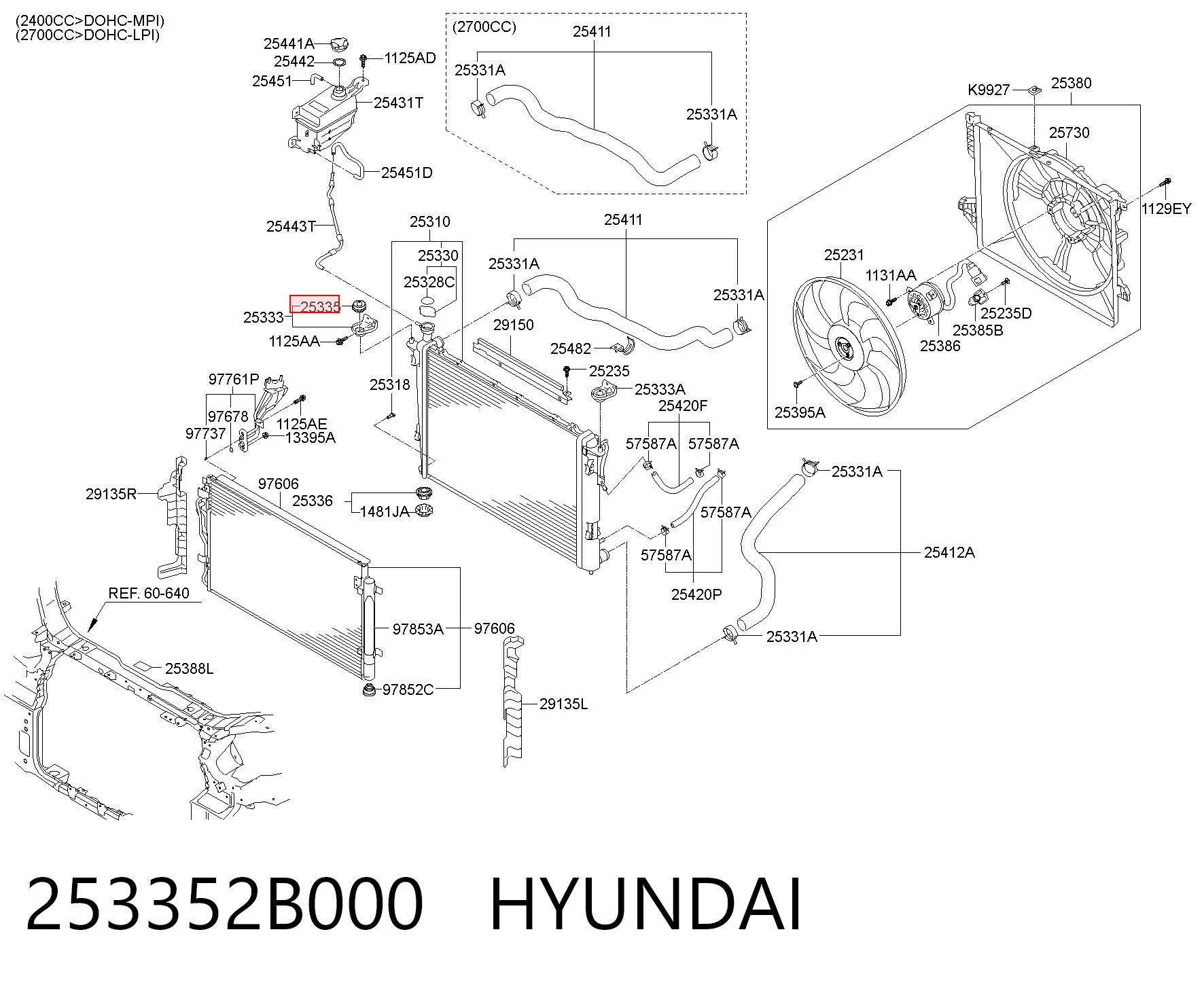 Soporte inferior de fijación del radiador 253352B000 HYUNDAI