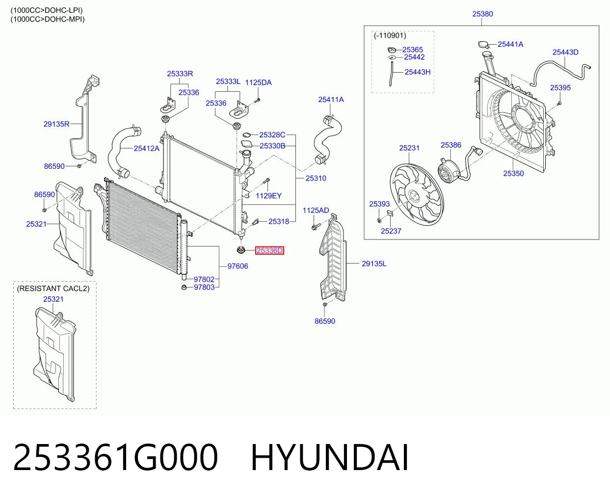 253361G000 Hyundai/Kia Soporte inferior de fijación del radiador