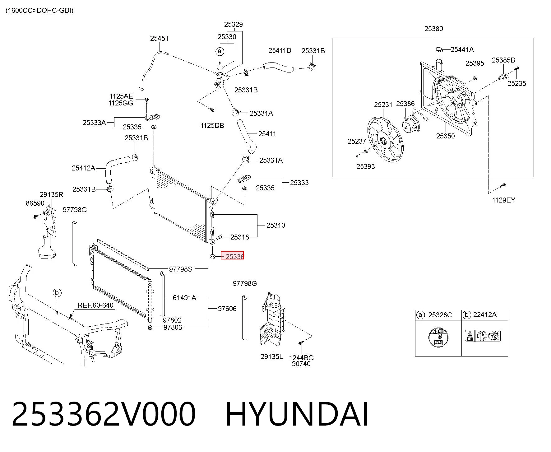 253362V000 Hyundai/Kia Soporte inferior de fijación del radiador