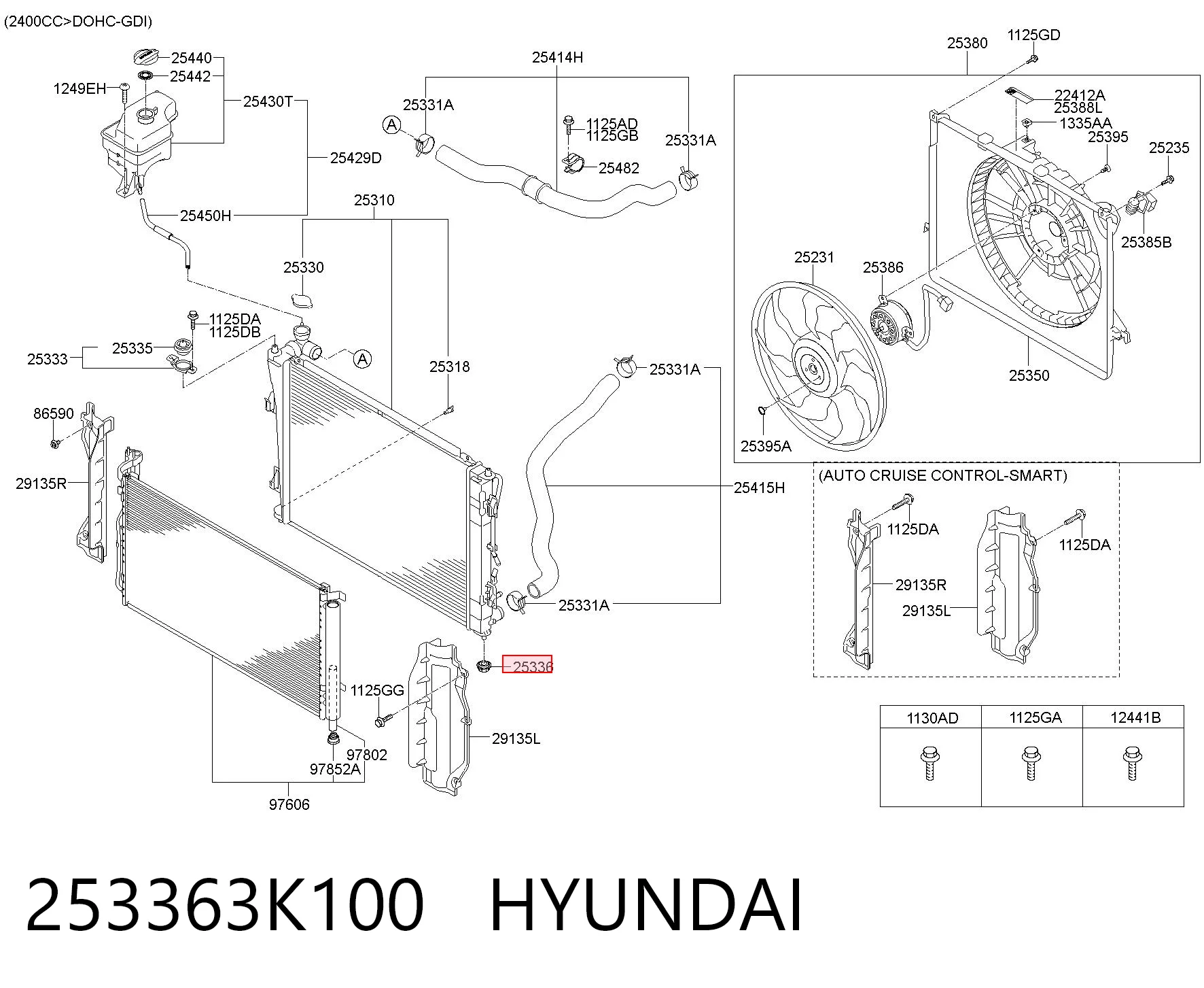 253363K100 Hyundai/Kia Soporte inferior de fijación del radiador