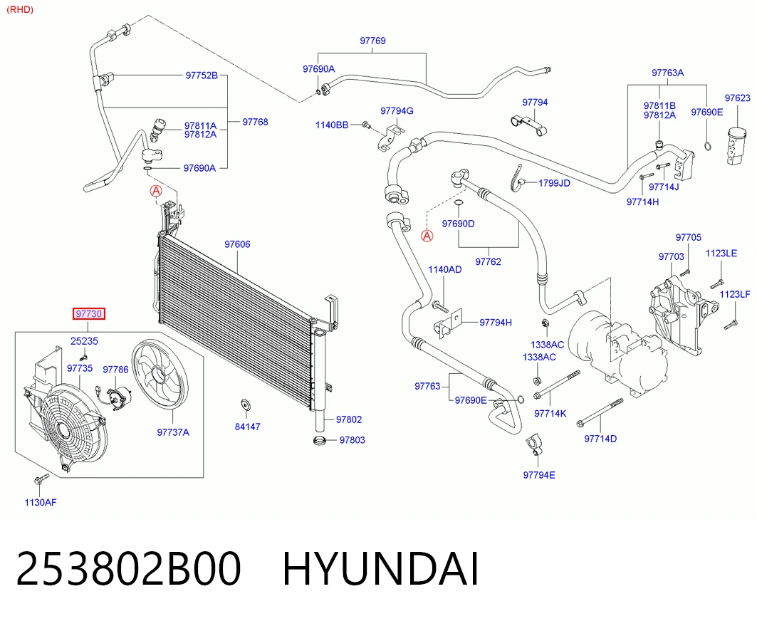 Difusor del radiador del aire acondicionado con ventilador y motor 253802B00 HYUNDAI