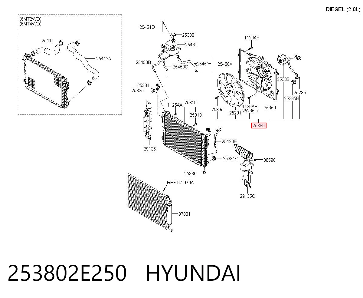 253802E250 Hyundai/Kia Ventilador de refrigeración del motor