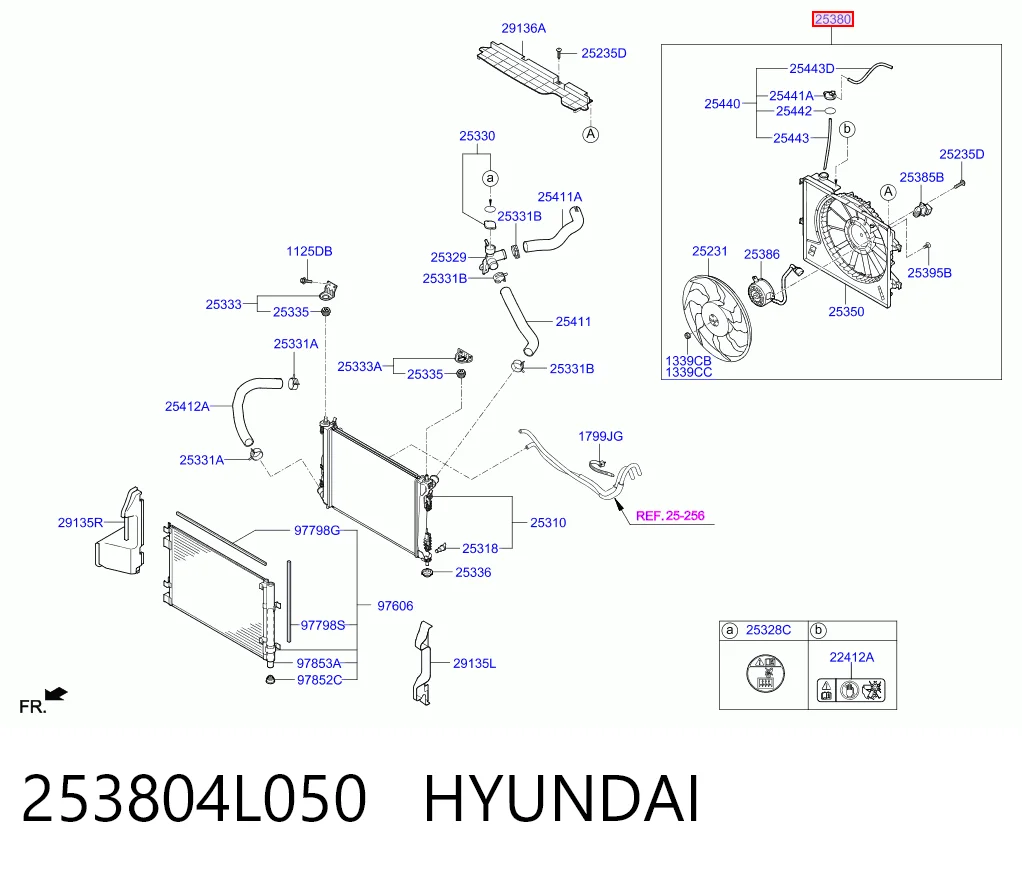 Difusor del radiador de refrigeración con motor y hélice 253804L050 HYUNDAI