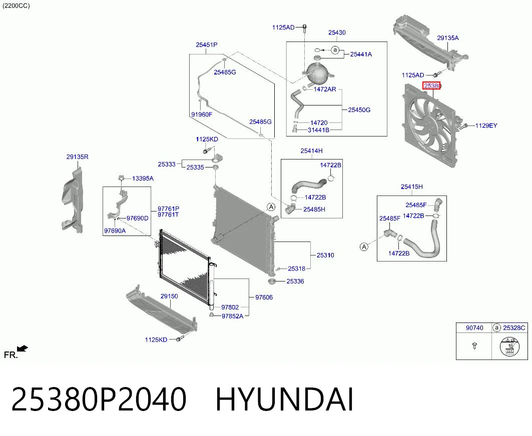 25380P2040 Hyundai/Kia Ventilador de refrigeración del motor