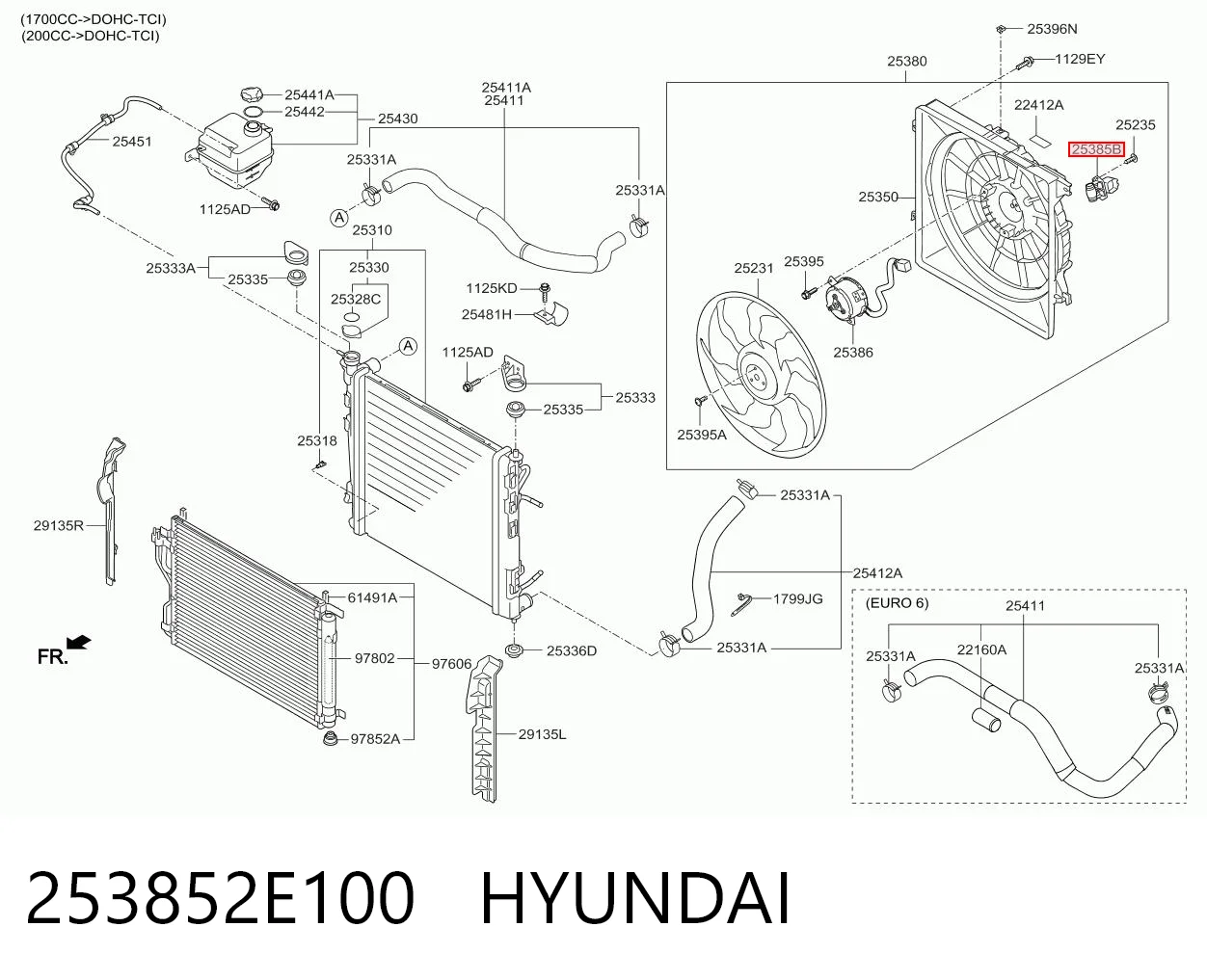 253852E100 Hyundai/Kia Regulador de velocidad del ventilador de refrigeración (unidad de control)
