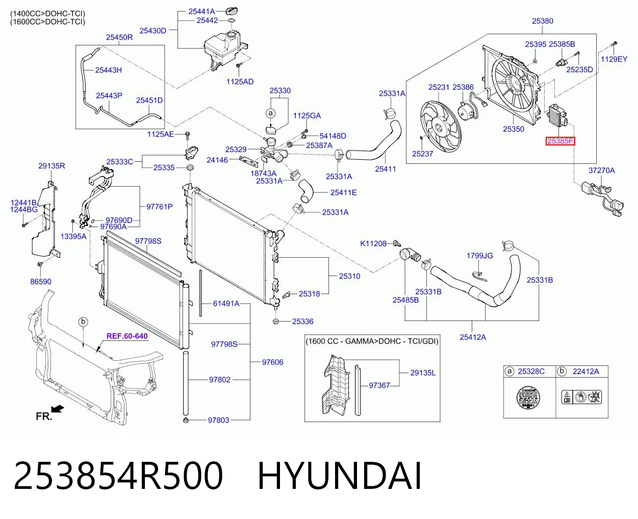 253854R500 Hyundai/Kia Regulador de velocidad del ventilador de refrigeración (unidad de control)