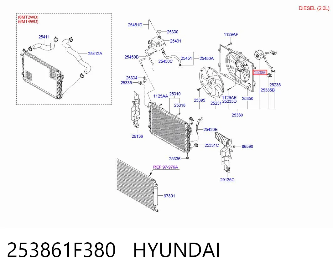 253861F380 Hyundai/Kia Motor eléctrico, ventilador del radiador 