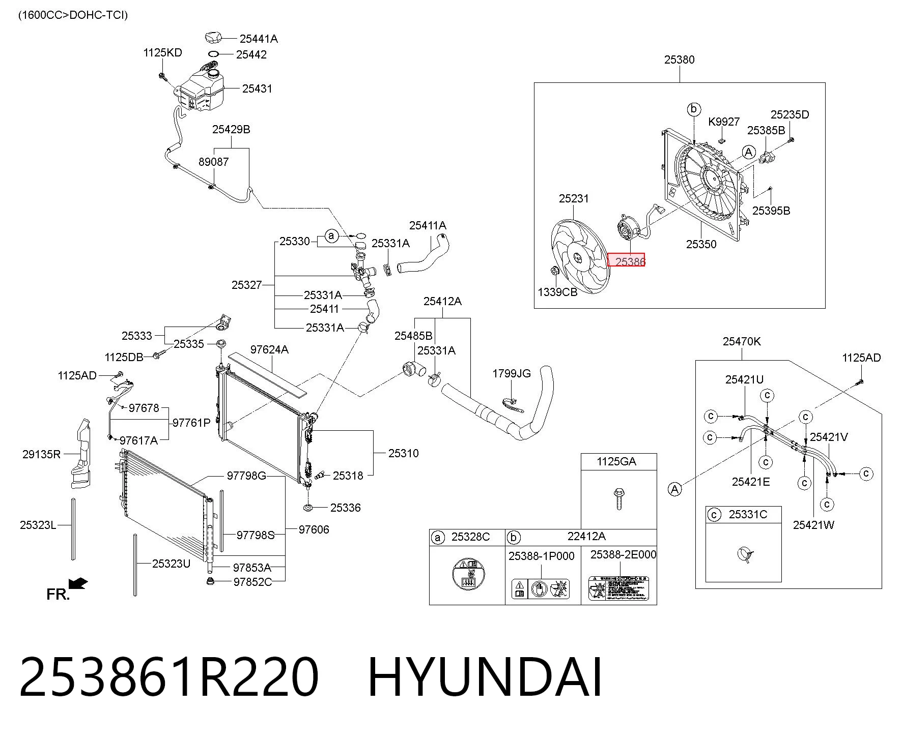 253861R220 Hyundai/Kia Motor eléctrico, ventilador del radiador 