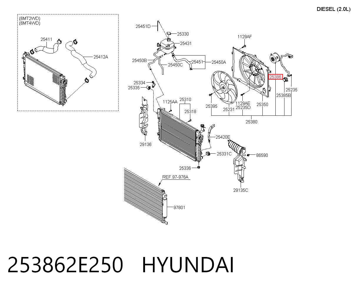 253862E250 Hyundai/Kia Motor eléctrico, ventilador del radiador 