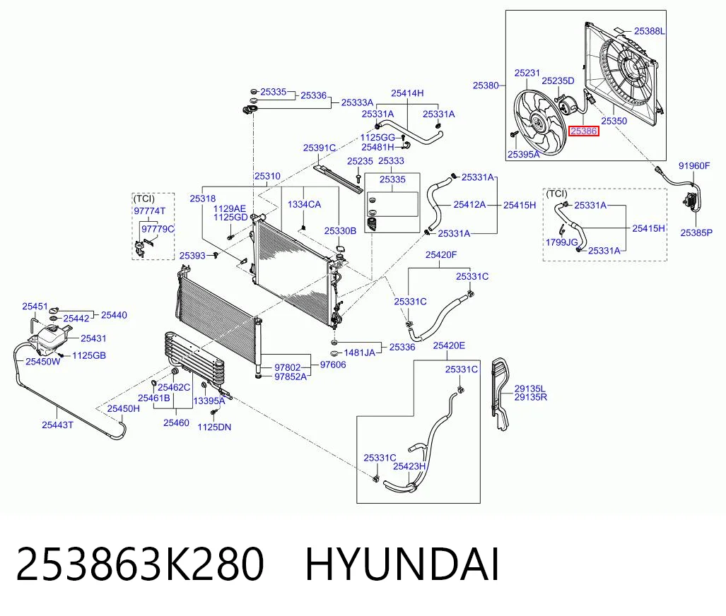 253863K280 Hyundai/Kia Motor eléctrico, ventilador del radiador 