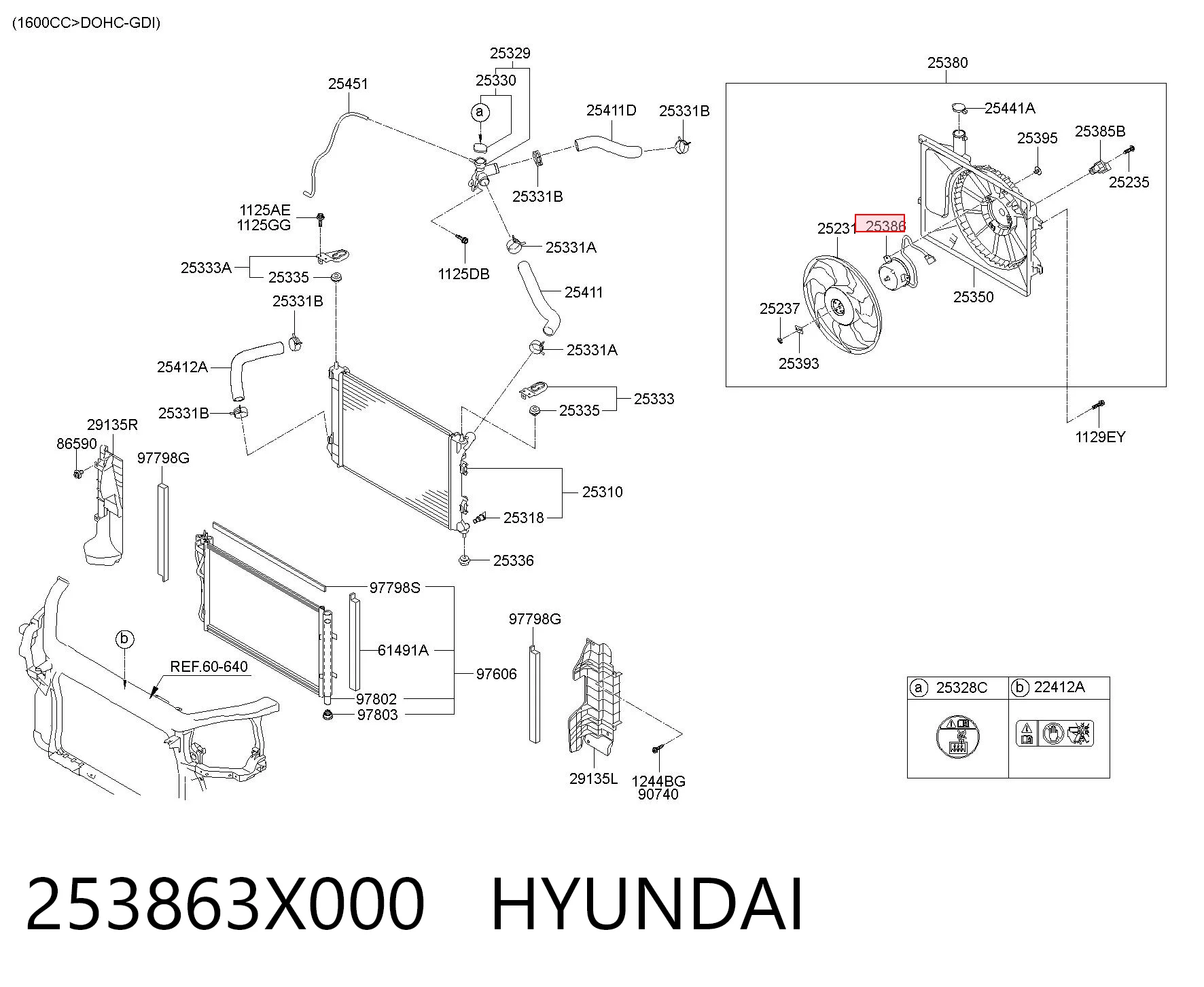 253863X000 Hyundai/Kia Motor eléctrico, ventilador del radiador 