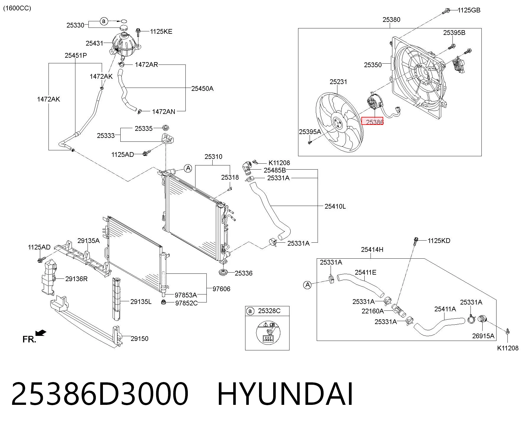 25386D3000 Hyundai/Kia Motor eléctrico, ventilador del radiador 