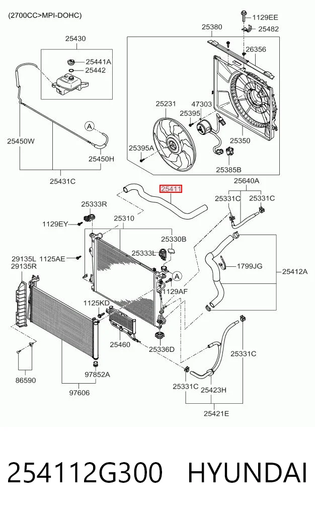 254112G300 Hyundai/Kia Manguera superior del radiador