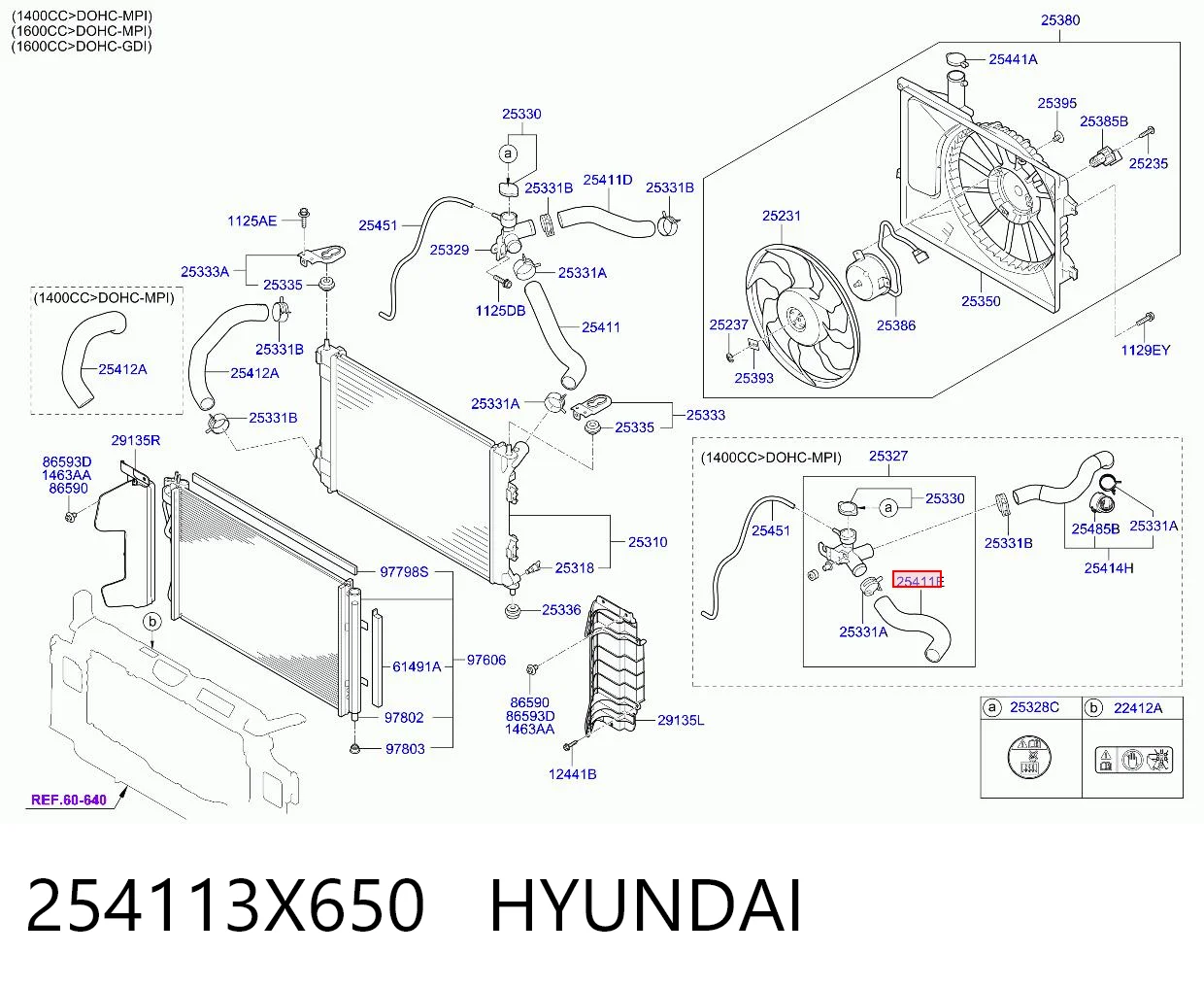 254113X650 Hyundai/Kia Manguera superior del radiador