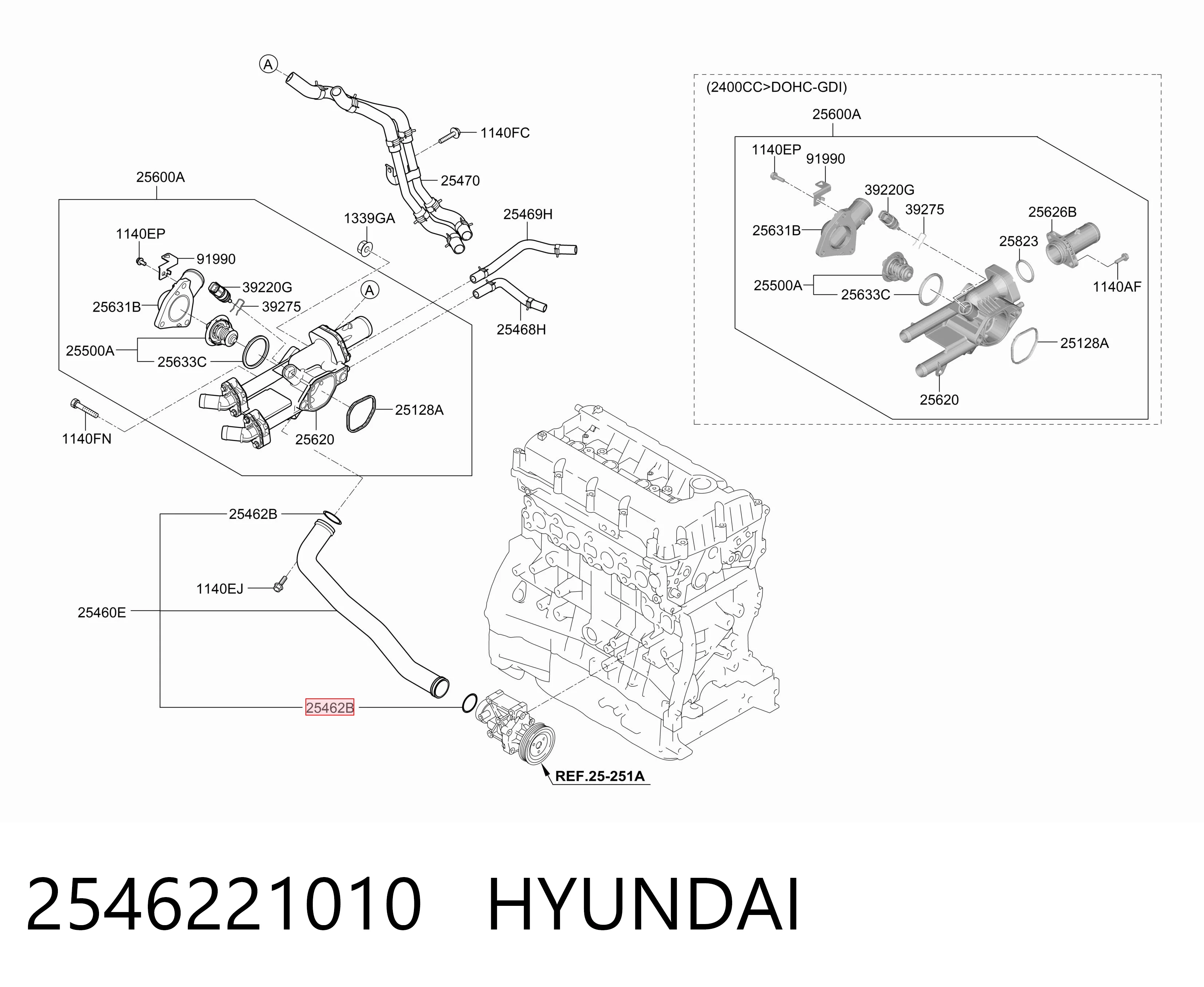 2546221010 Hyundai/Kia Junta de brida del sistema de refrigeración