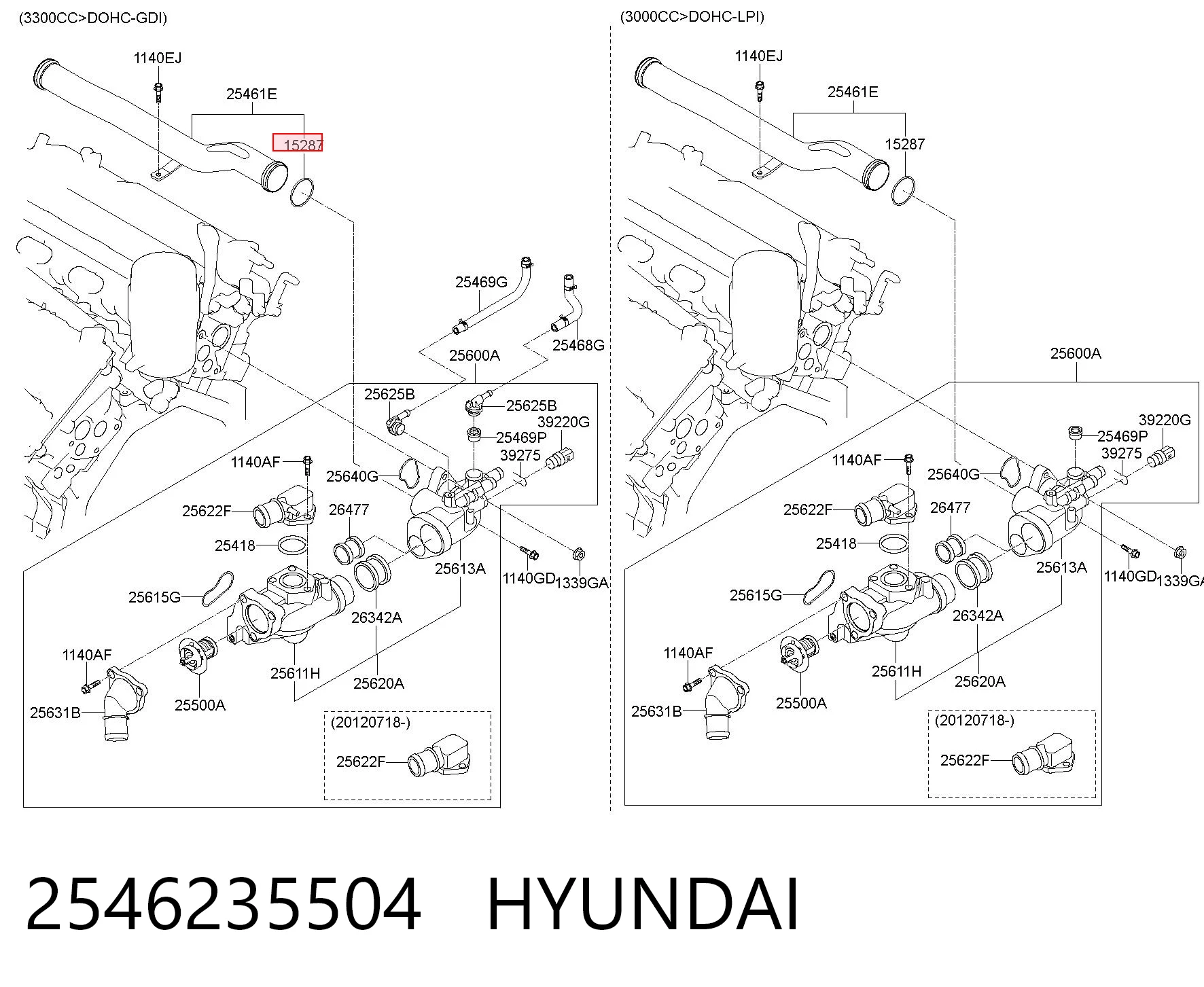 2546235504 Hyundai/Kia Anillo de estanqueidad del manguito del radiador